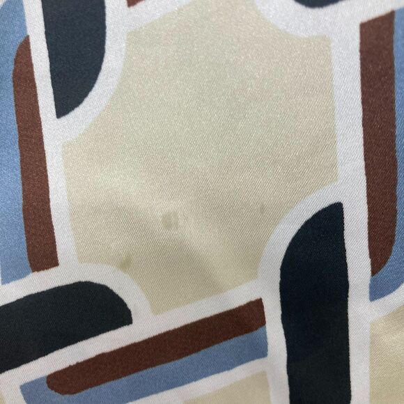 Zara Satin Retro Shirt Geo Chain Cream Blue Button Up Silky Collared Size S - Picture 15 of 16